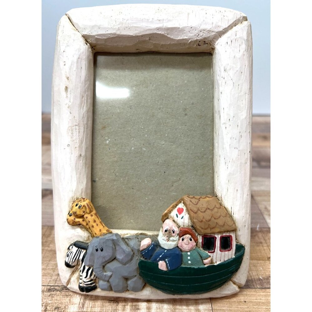Vintage Eddie Walker Noahs Ark-Themed Hand-Painted Wooden Picture Frame 3D
